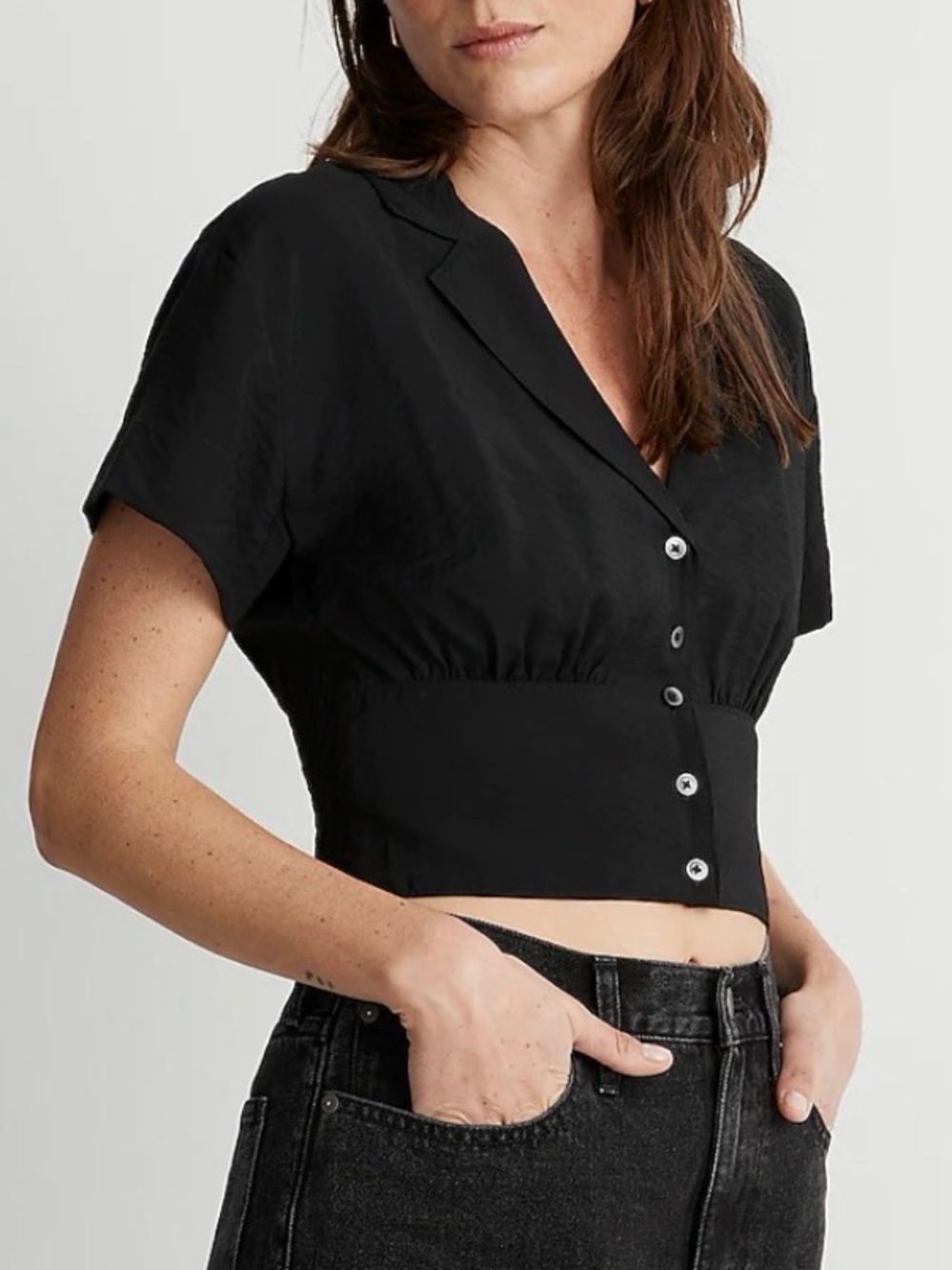 Madewell Black Cropped Button-Front Top